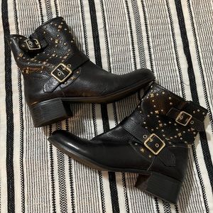 INC. International Ankle Boots size 10. Black with Gold studs and buckle